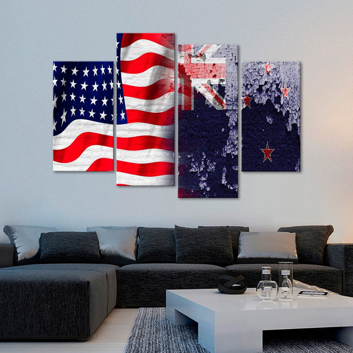 USA and New Zealand Flag Multi Panel Canvas Wall Art