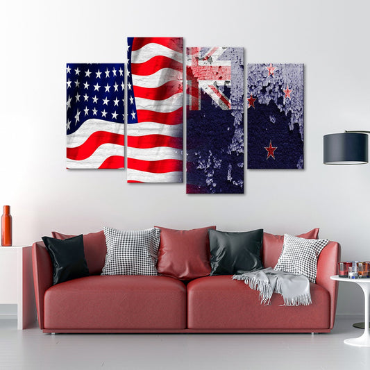 USA and New Zealand Flag Multi Panel Canvas Wall Art