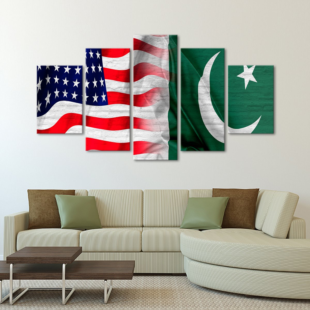 USA and Pakistan Flag Multi Panel Canvas Wall Art