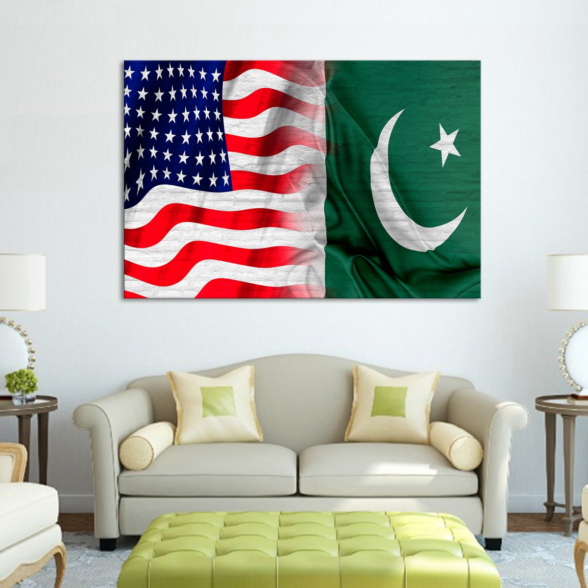 USA and Pakistan Flag Multi Panel Canvas Wall Art