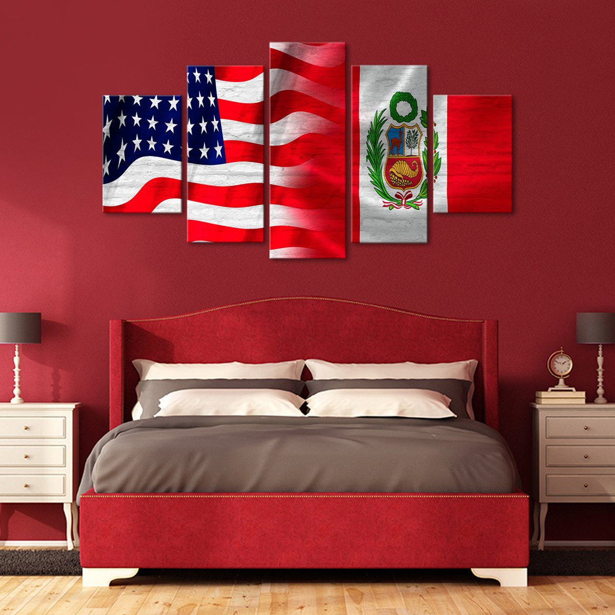 USA and Peru Flag Multi Panel Canvas Wall Art