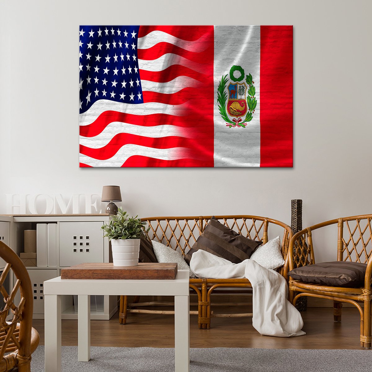 USA and Peru Flag Multi Panel Canvas Wall Art