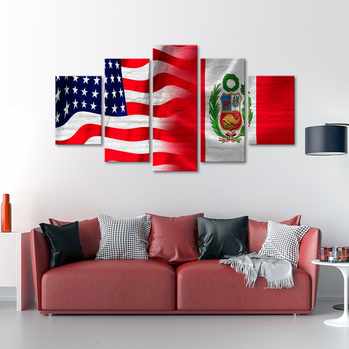 USA and Peru Flag Multi Panel Canvas Wall Art