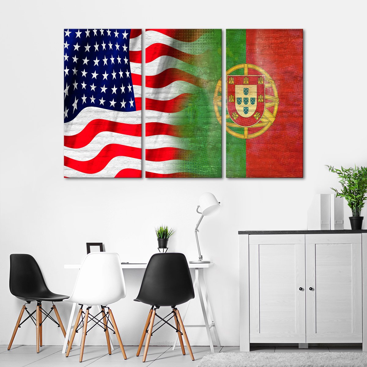 USA and Portugal Flag Multi Panel Canvas Wall Art