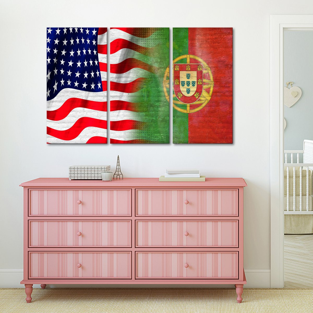 USA and Portugal Flag Multi Panel Canvas Wall Art