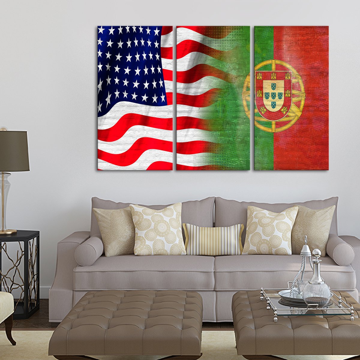 USA and Portugal Flag Multi Panel Canvas Wall Art