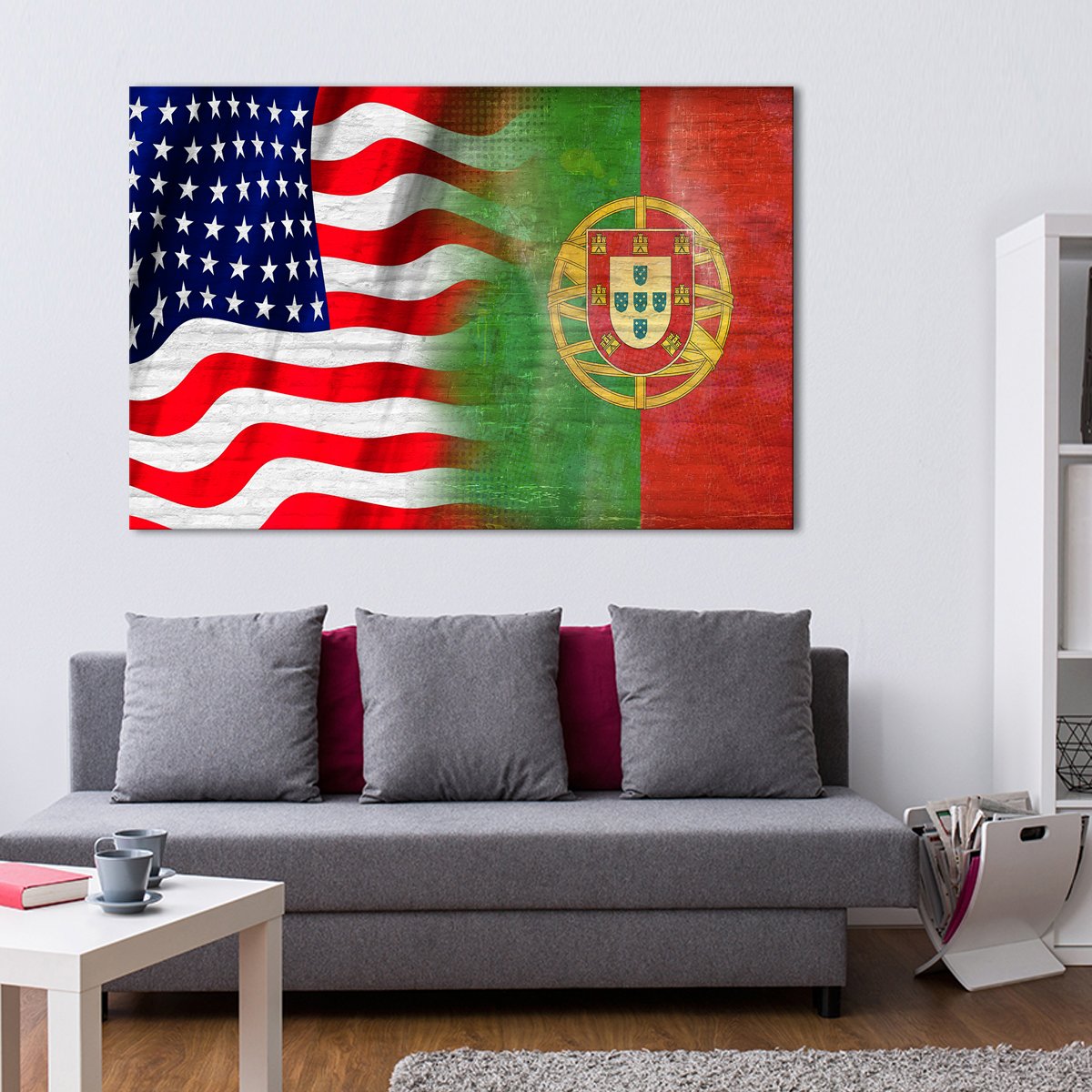 USA and Portugal Flag Multi Panel Canvas Wall Art