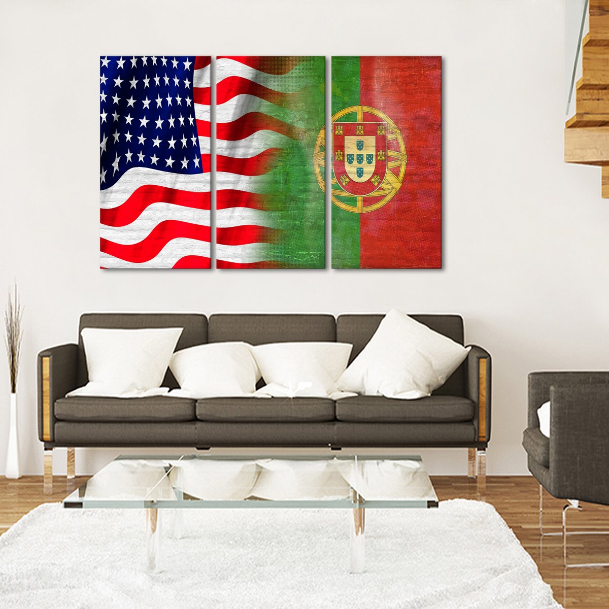 USA and Portugal Flag Multi Panel Canvas Wall Art