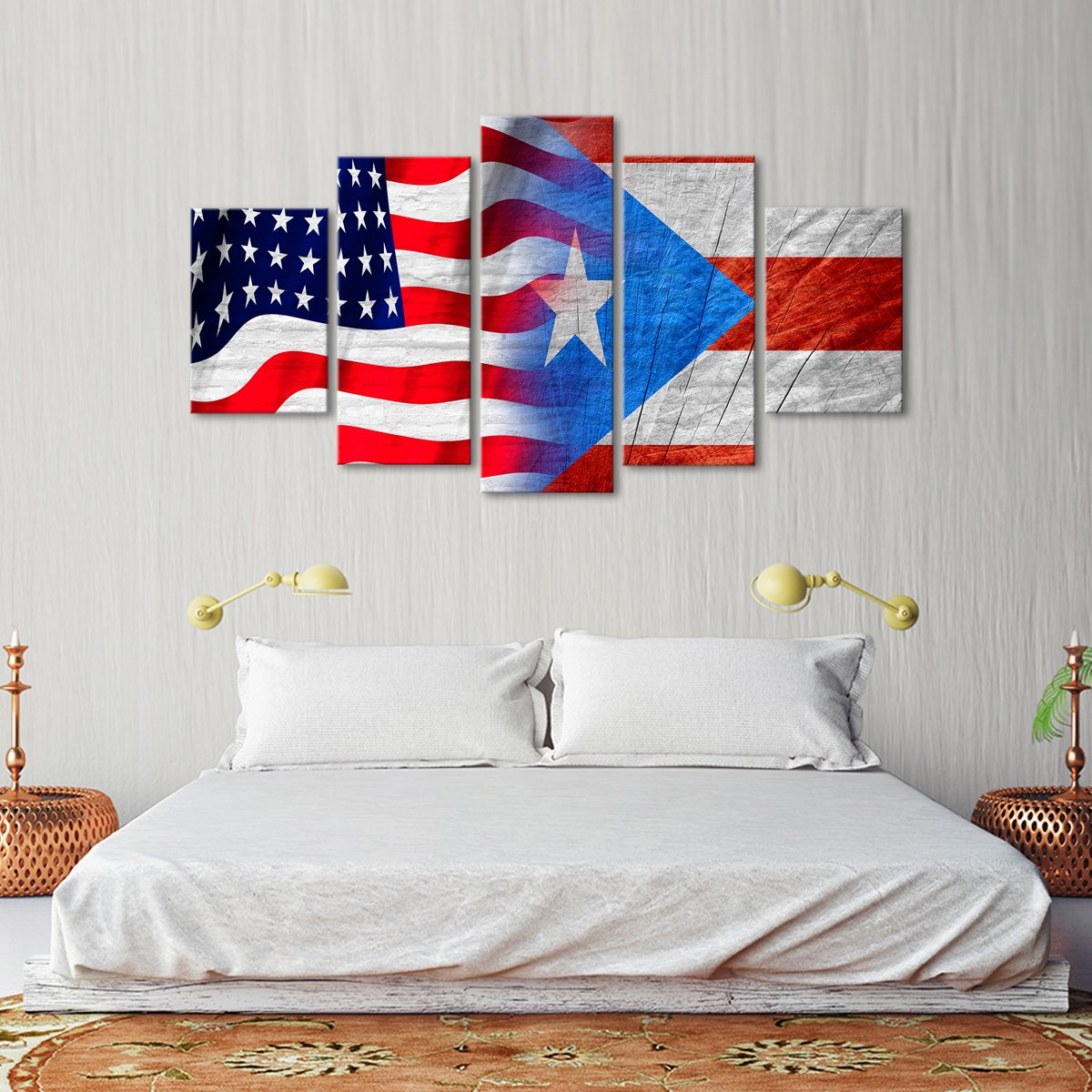 USA and Puerto Rico Flag Multi Panel Canvas Wall Art