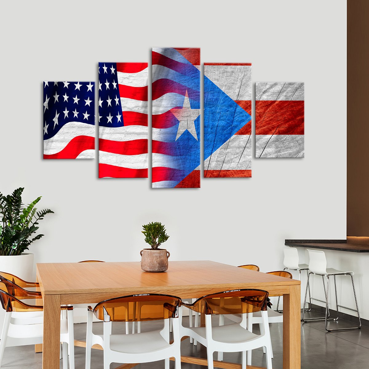 USA and Puerto Rico Flag Multi Panel Canvas Wall Art