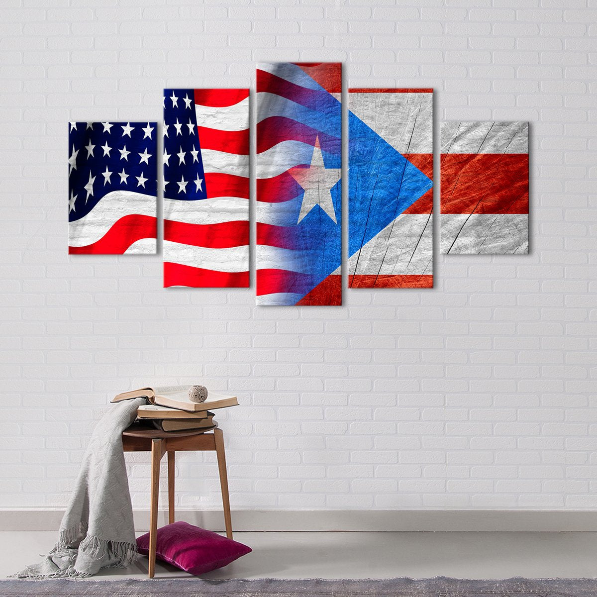 USA and Puerto Rico Flag Multi Panel Canvas Wall Art
