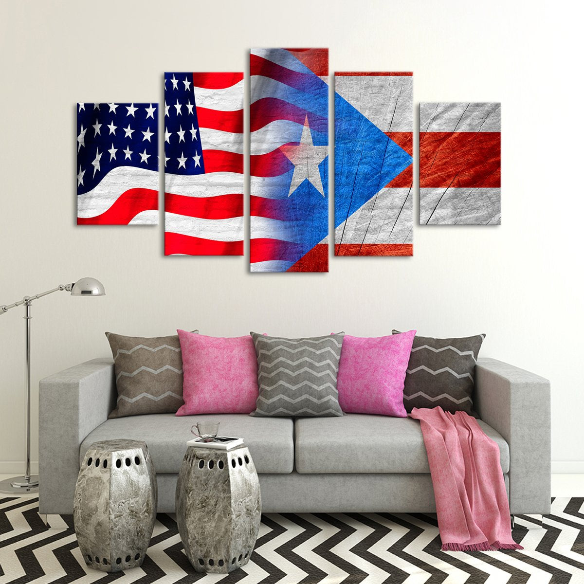 USA and Puerto Rico Flag Multi Panel Canvas Wall Art