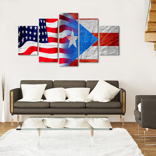 USA and Puerto Rico Flag Multi Panel Canvas Wall Art