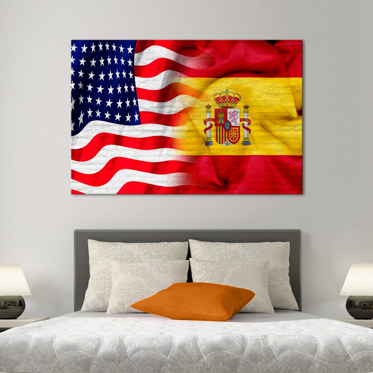 USA and Spain Flag Multi Panel Canvas Wall Art
