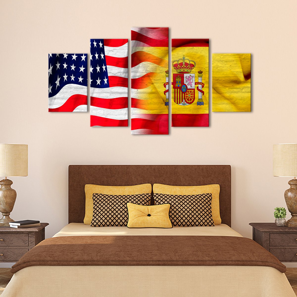 USA and Spain Flag Multi Panel Canvas Wall Art