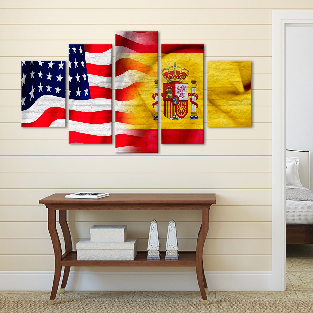 USA and Spain Flag Multi Panel Canvas Wall Art