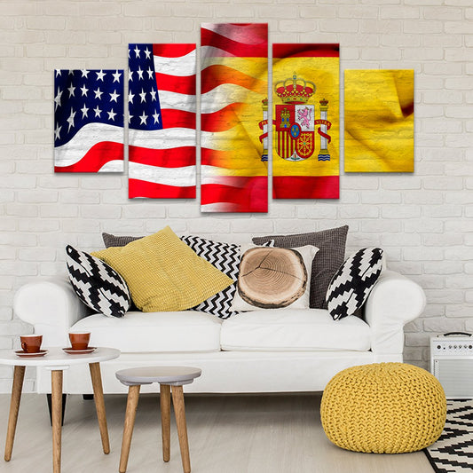 USA and Spain Flag Multi Panel Canvas Wall Art