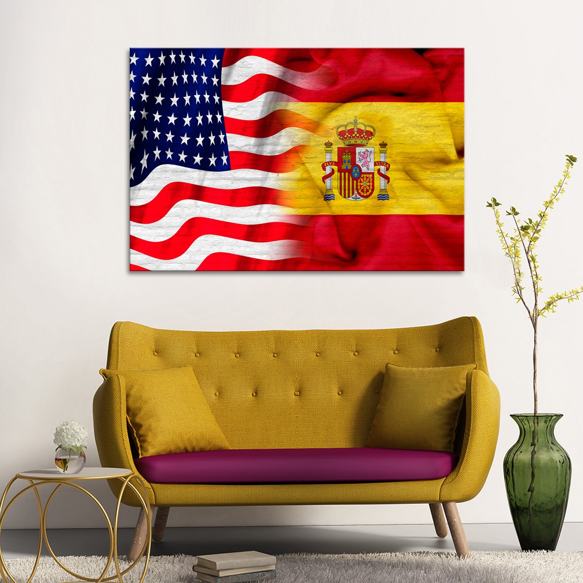 USA and Spain Flag Multi Panel Canvas Wall Art