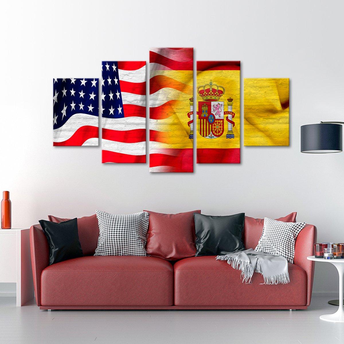 USA and Spain Flag Multi Panel Canvas Wall Art