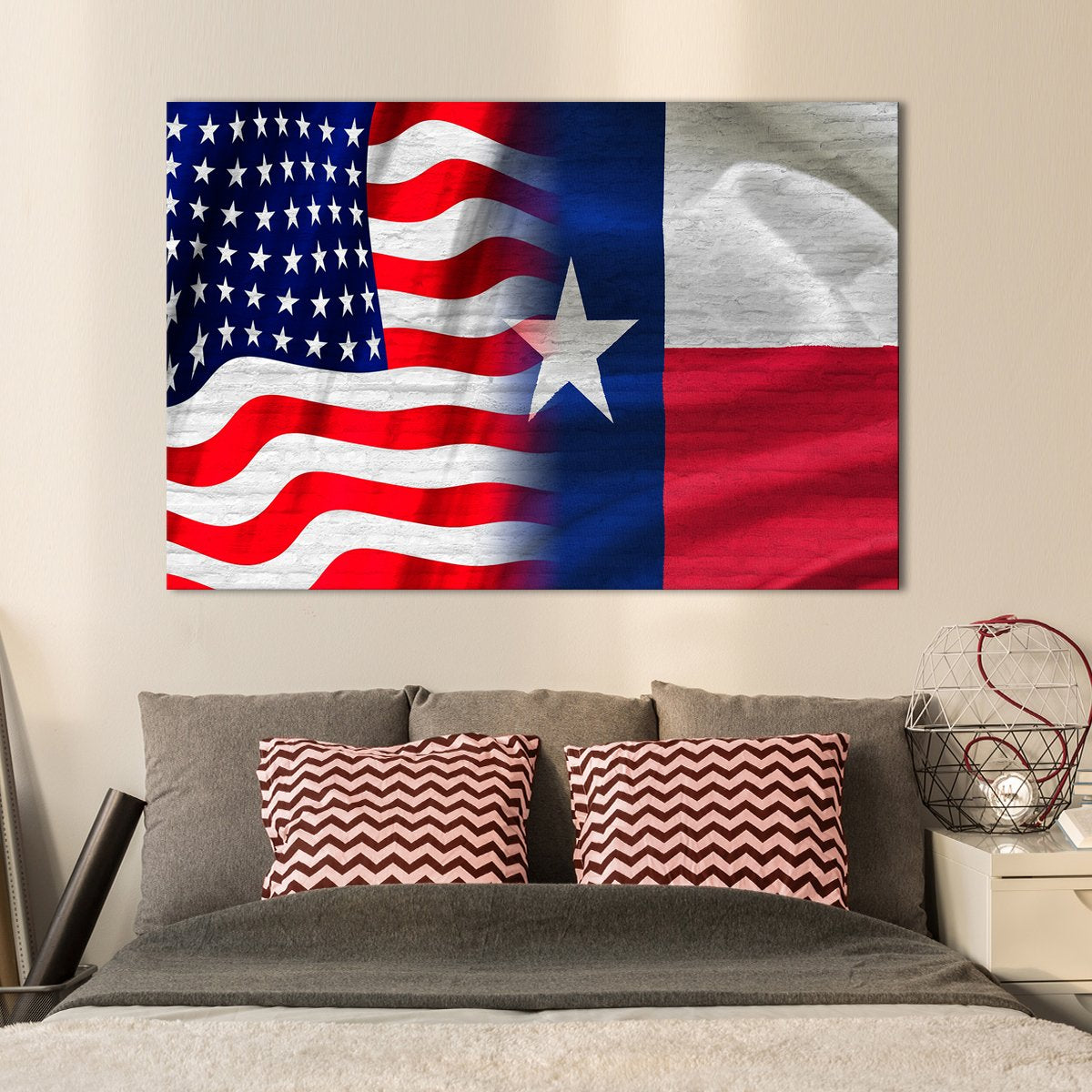 USA and Texas Flag Multi Panel Canvas Wall Art