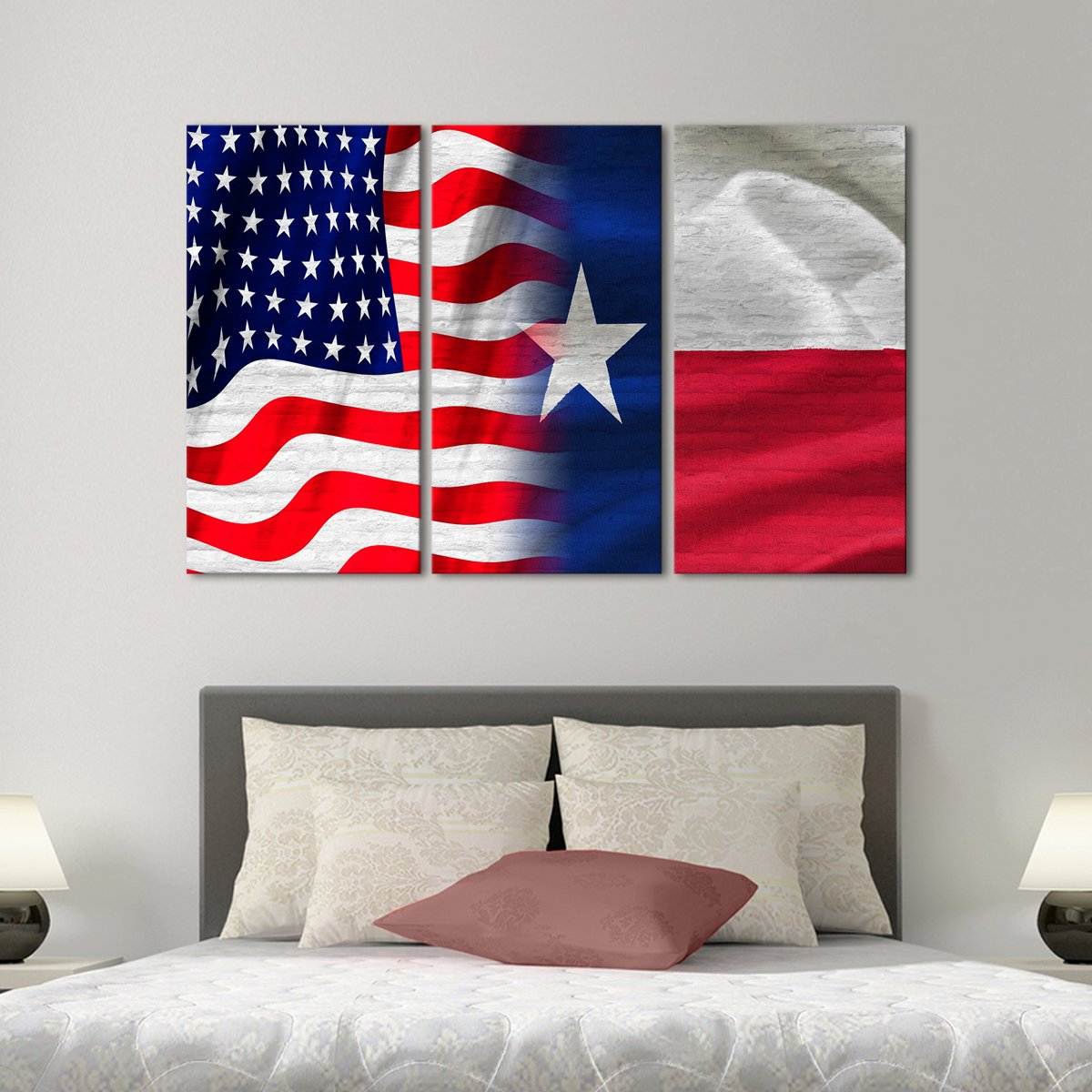 USA and Texas Flag Multi Panel Canvas Wall Art