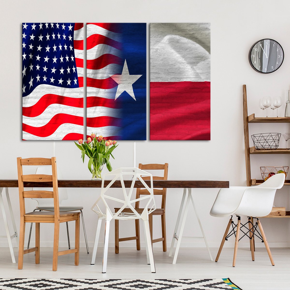 USA and Texas Flag Multi Panel Canvas Wall Art