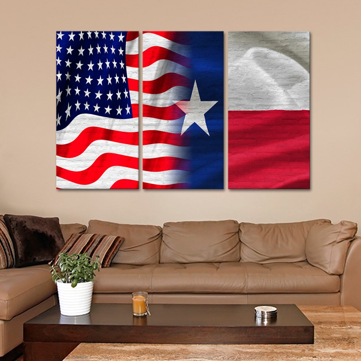 USA and Texas Flag Multi Panel Canvas Wall Art