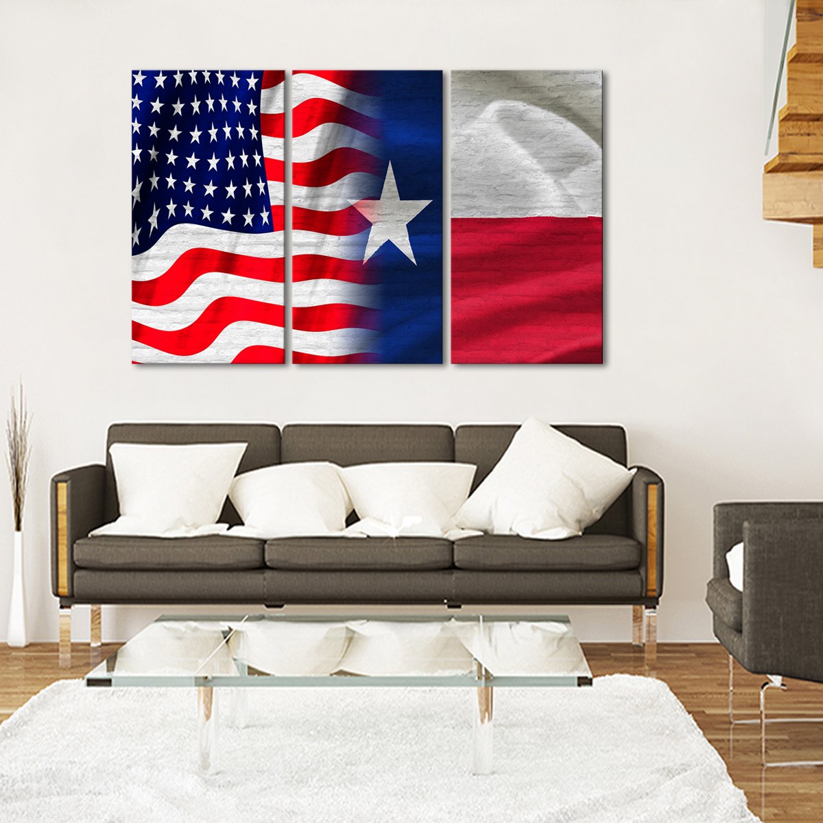 USA and Texas Flag Multi Panel Canvas Wall Art