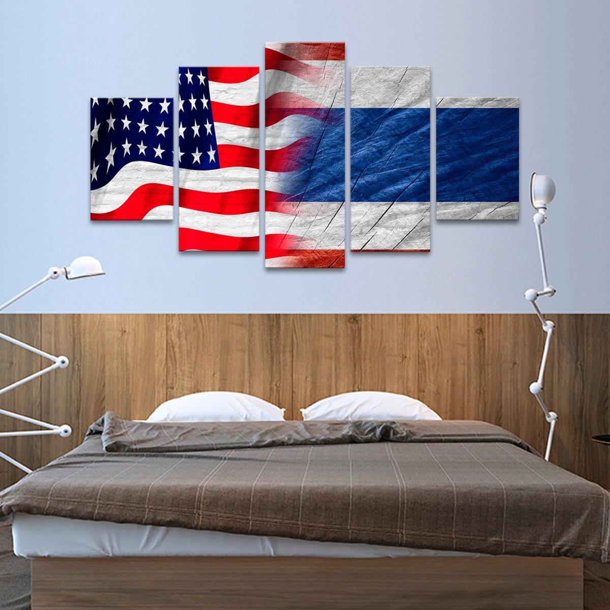 USA and Thailand Flag Multi Panel Canvas Wall Art