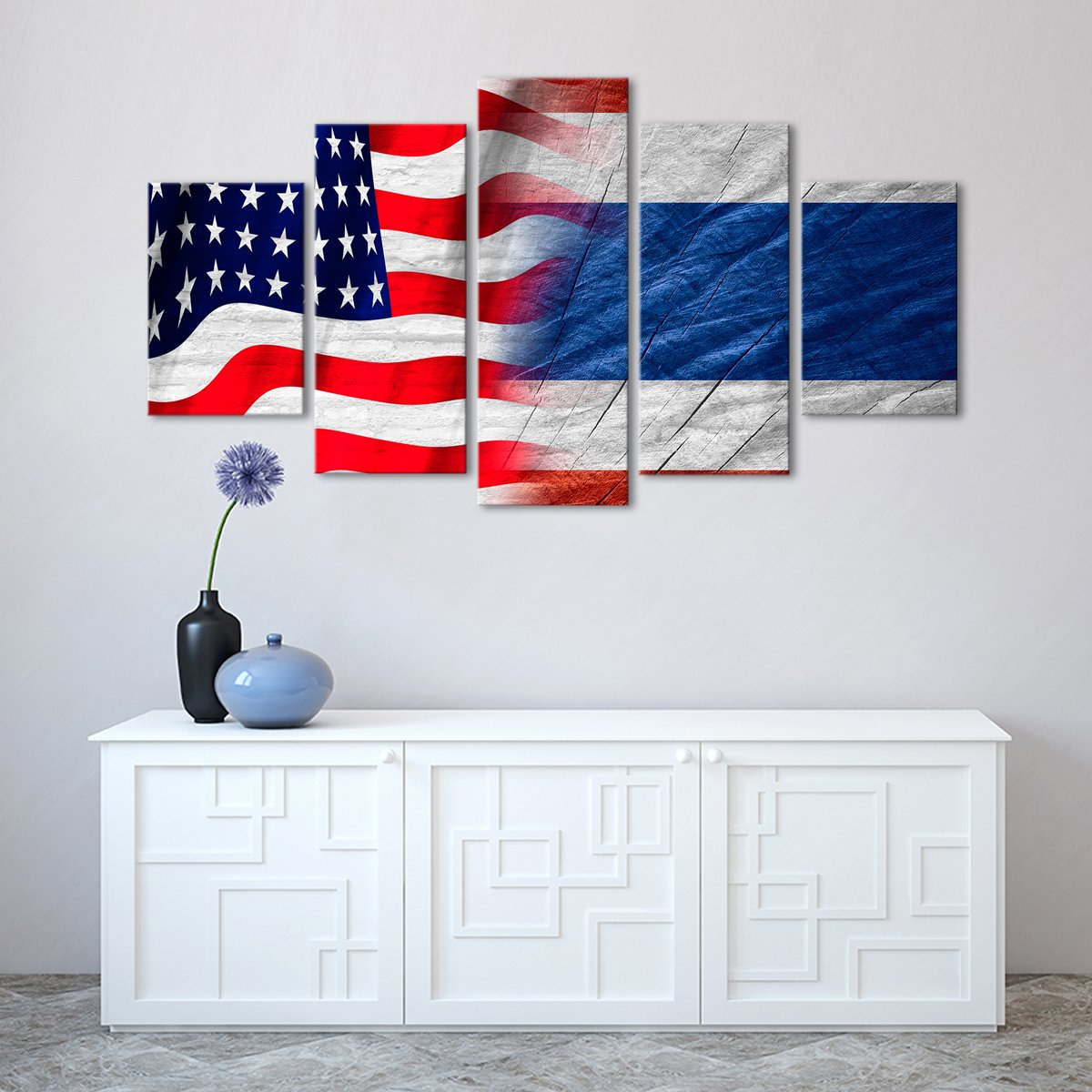 USA and Thailand Flag Multi Panel Canvas Wall Art