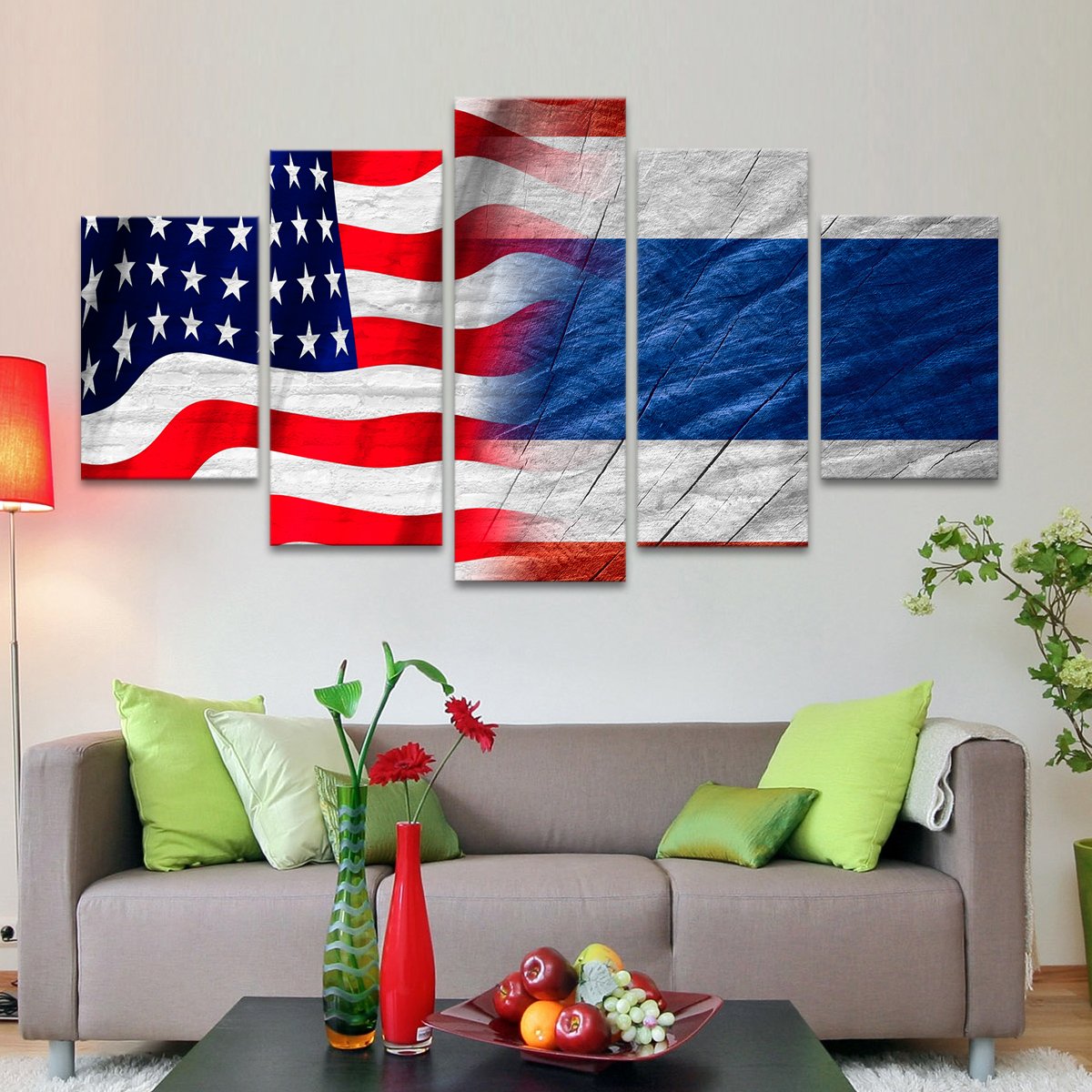 USA and Thailand Flag Multi Panel Canvas Wall Art