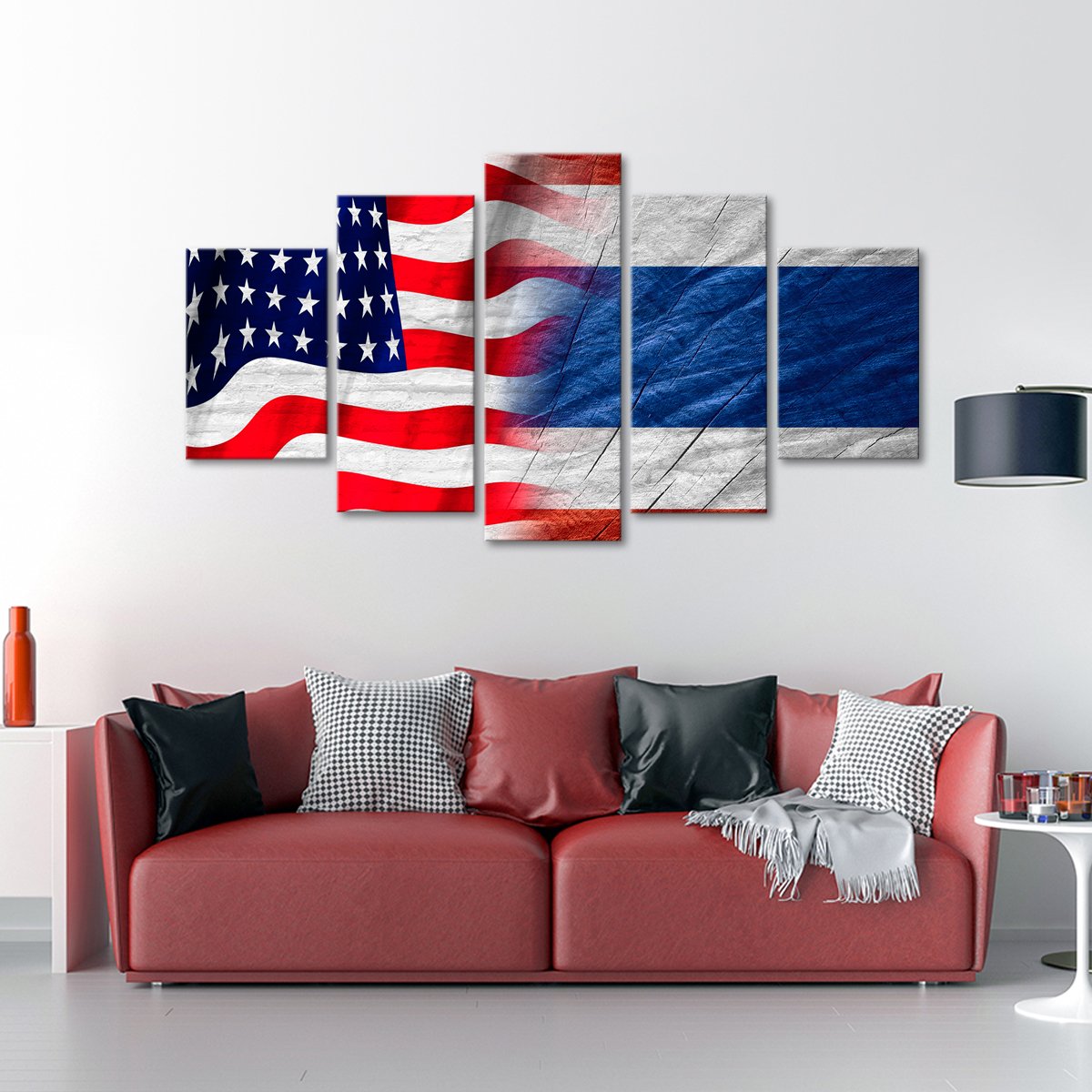 USA and Thailand Flag Multi Panel Canvas Wall Art