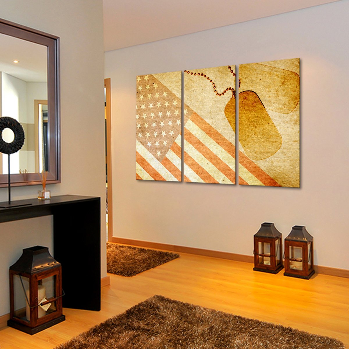 USA Flag with ID Tag Multi Panel Canvas Wall Art