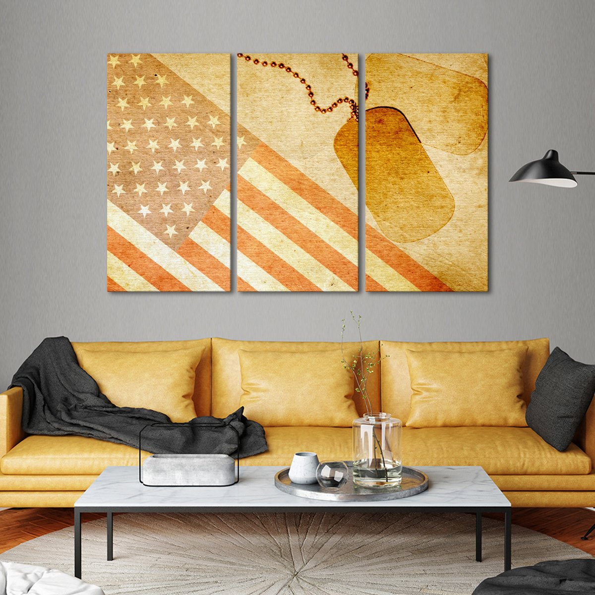 USA Flag with ID Tag Multi Panel Canvas Wall Art