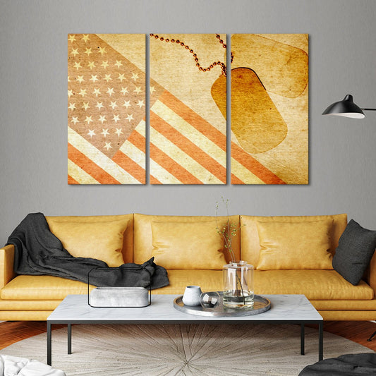 USA Flag with ID Tag Multi Panel Canvas Wall Art