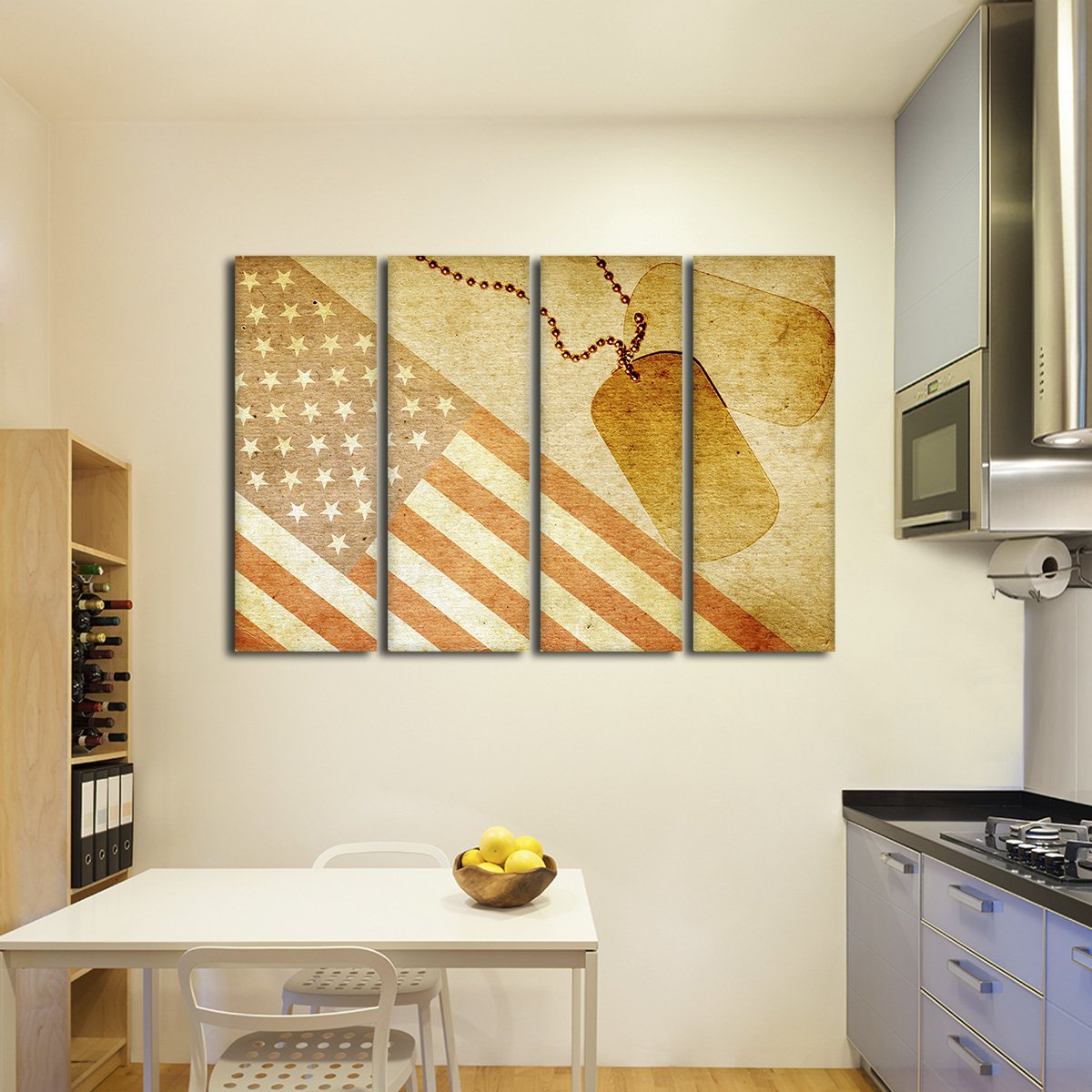 USA Flag with ID Tag Multi Panel Canvas Wall Art