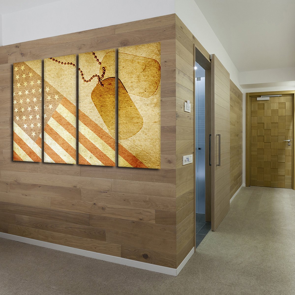 USA Flag with ID Tag Multi Panel Canvas Wall Art