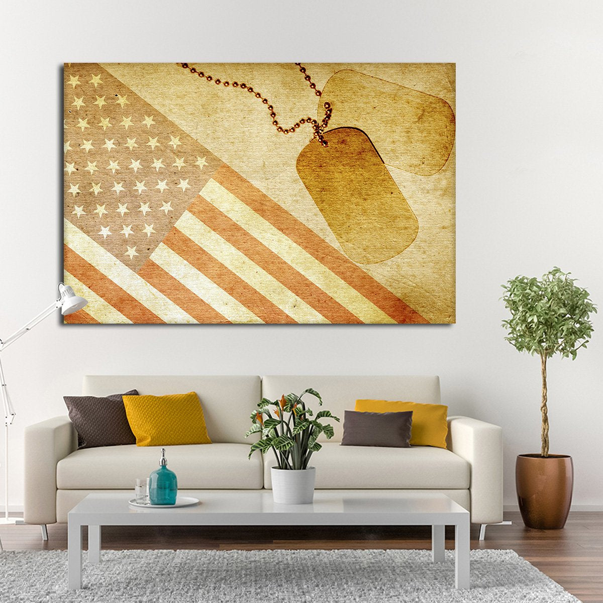 USA Flag with ID Tag Multi Panel Canvas Wall Art