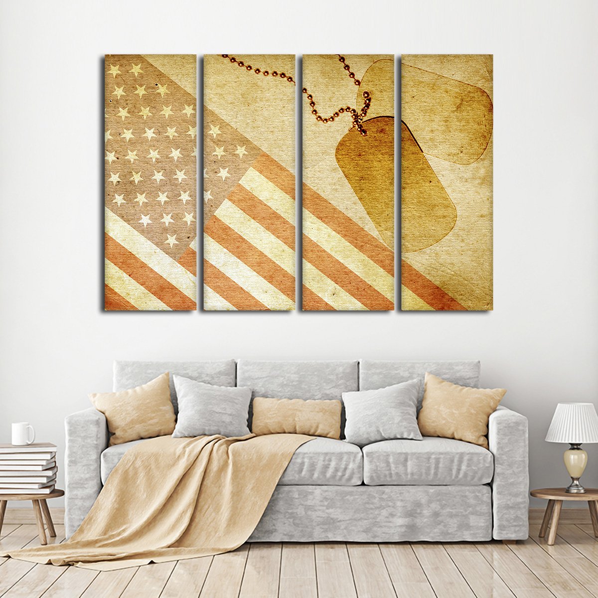 USA Flag with ID Tag Multi Panel Canvas Wall Art