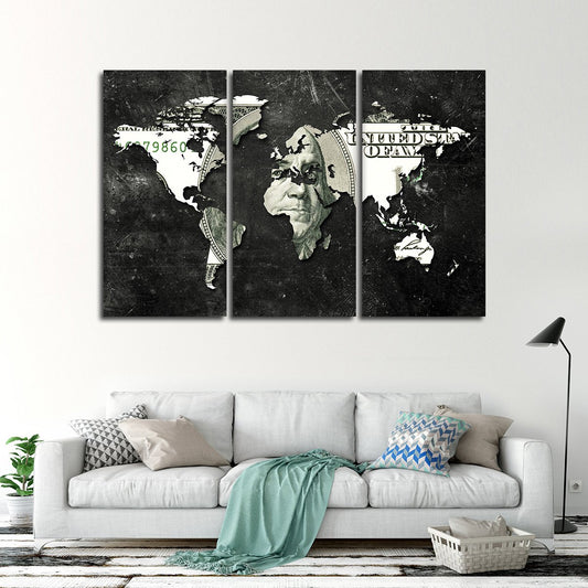 US Dollar Map Multi Panel Canvas Wall Art