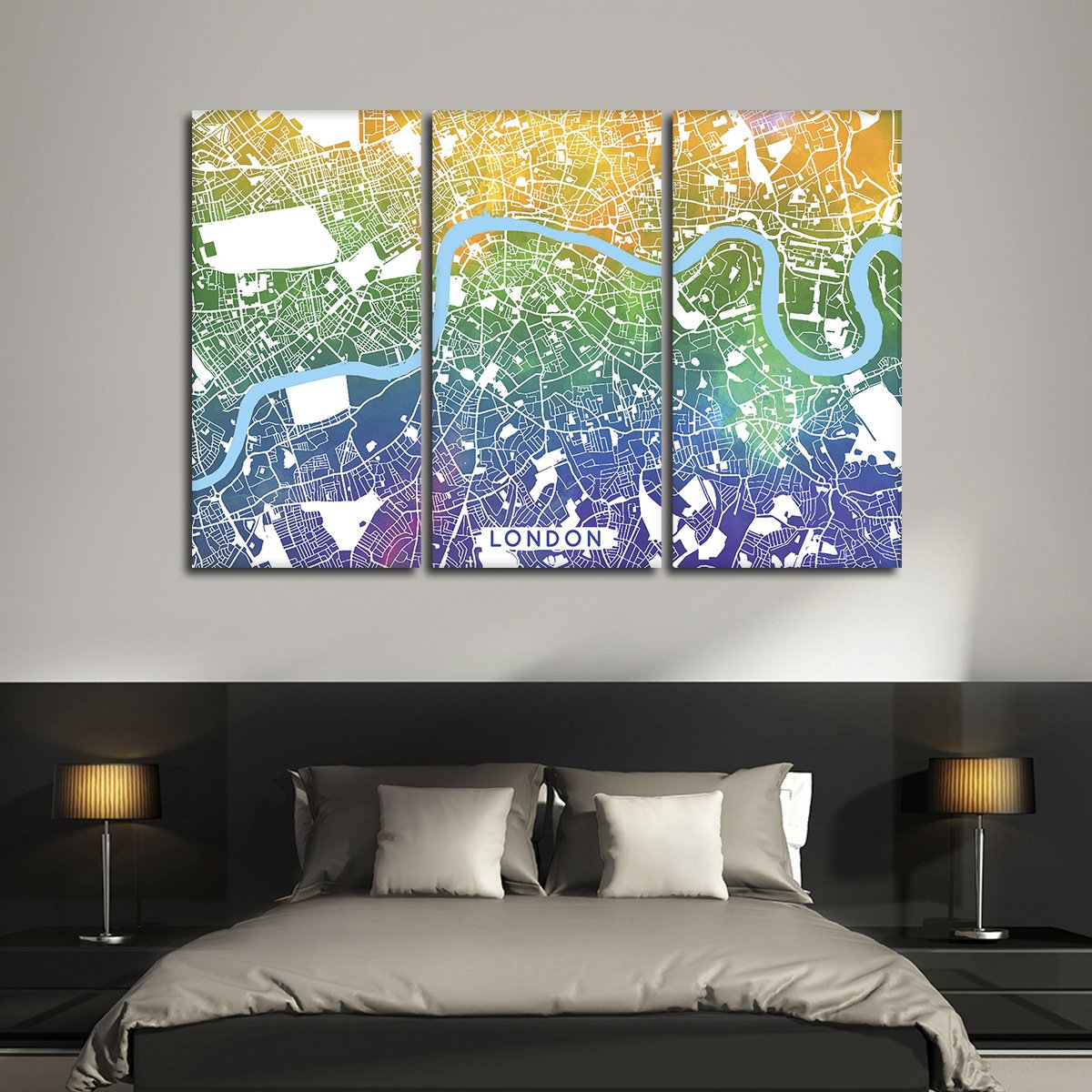 Unique London Map Multi Panel Canvas Wall Art