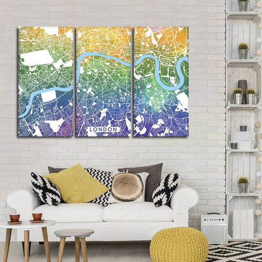 Unique London Map Multi Panel Canvas Wall Art