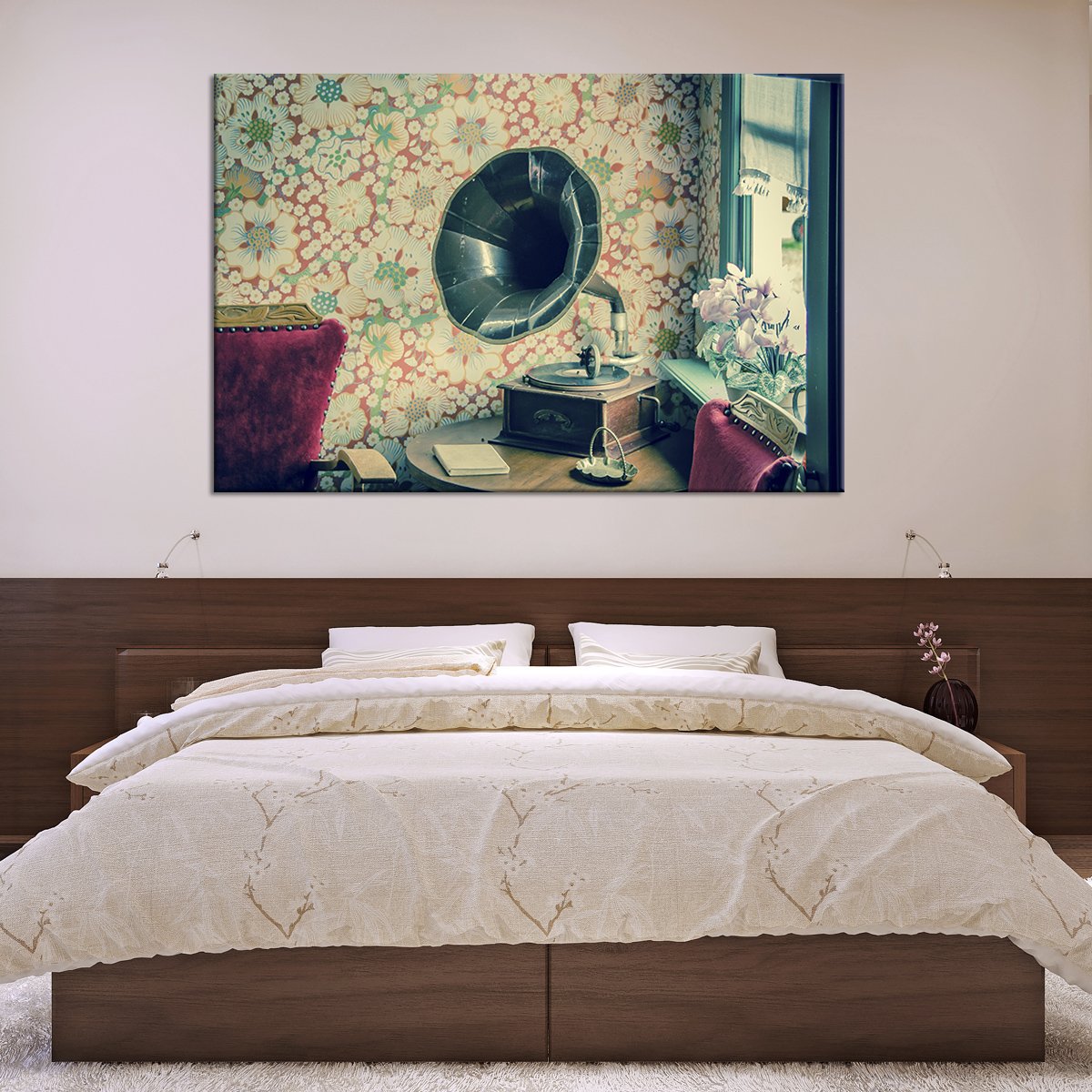 Vintage Gramophone Multi Panel Canvas Wall Art