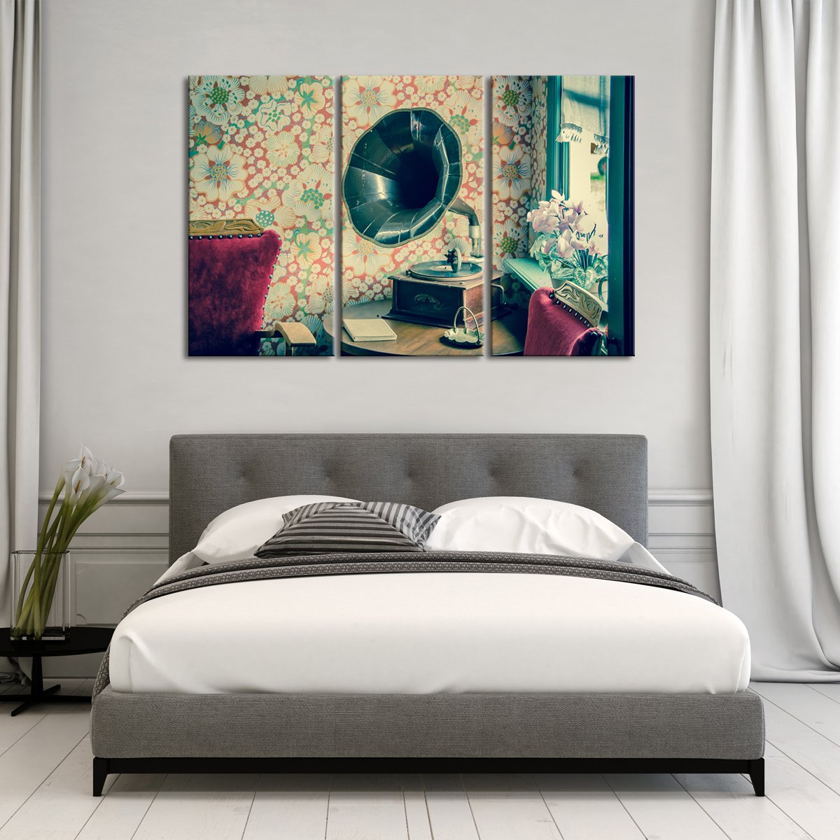Vintage Gramophone Multi Panel Canvas Wall Art