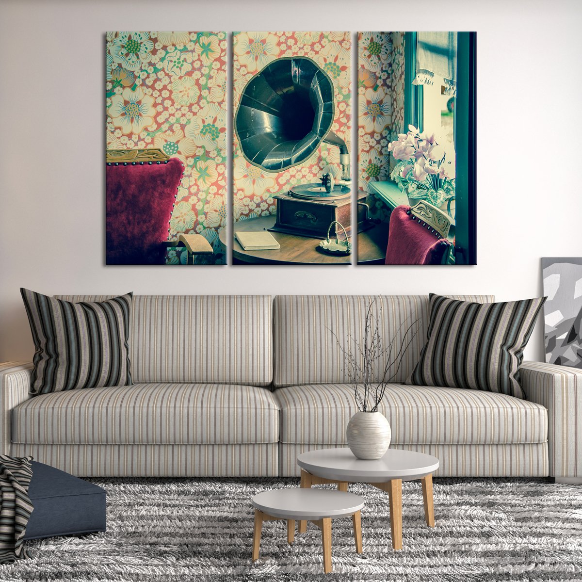 Vintage Gramophone Multi Panel Canvas Wall Art