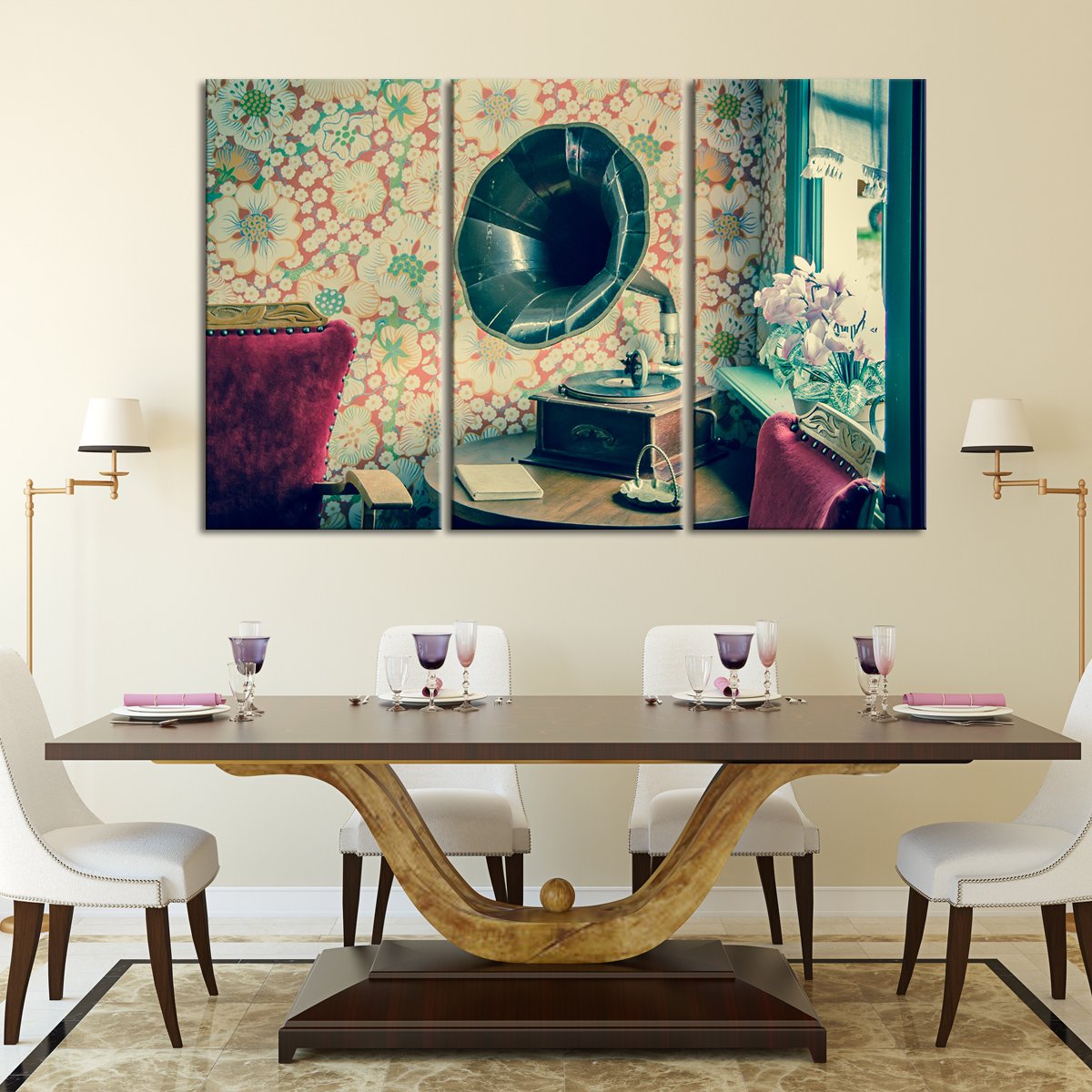 Vintage Gramophone Multi Panel Canvas Wall Art