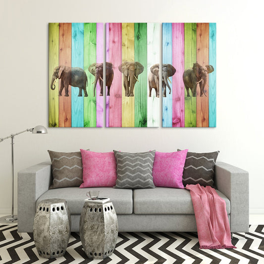 Vibrant Elephants Multi Panel Canvas Wall Art
