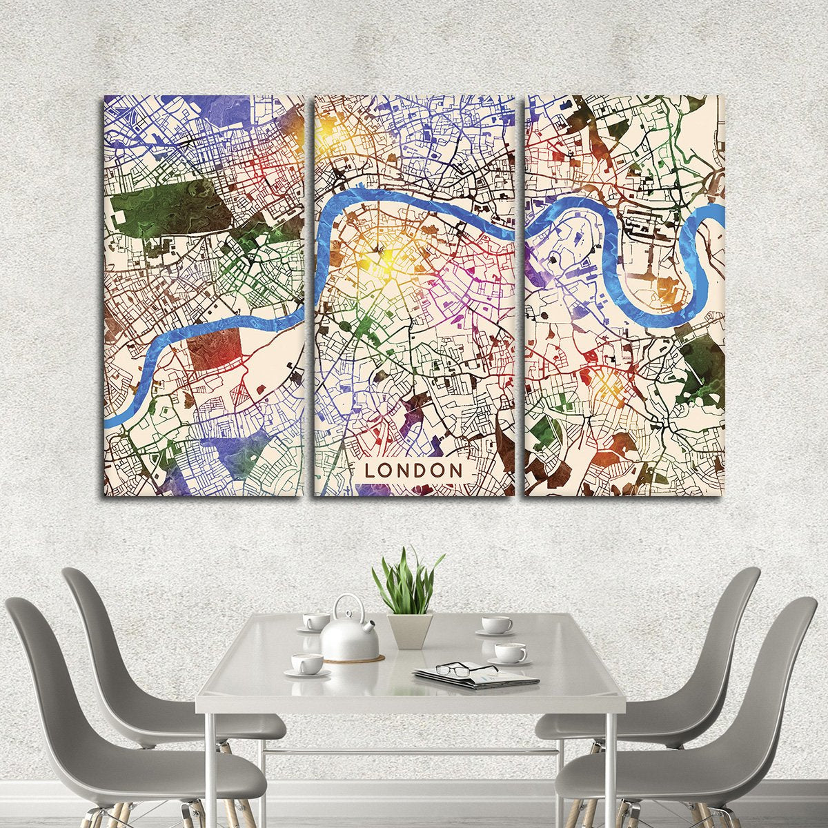 Vibrant London Map Multi Panel Canvas Wall Art