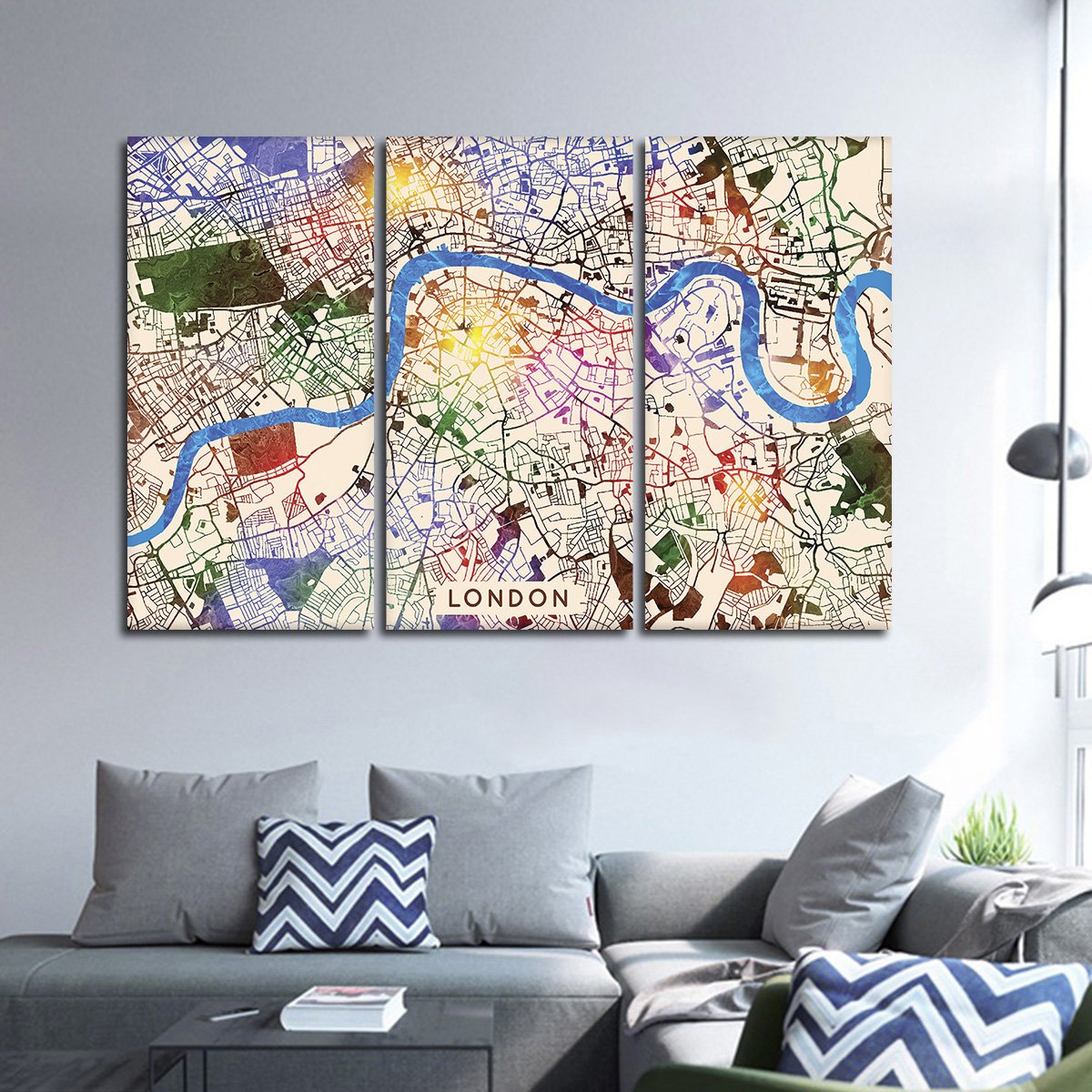 Vibrant London Map Multi Panel Canvas Wall Art