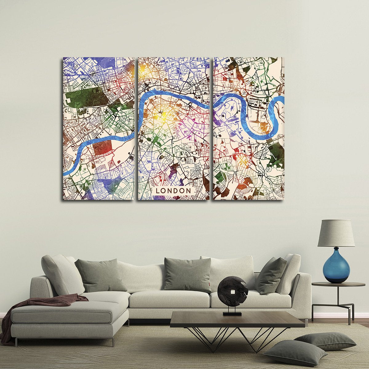 Vibrant London Map Multi Panel Canvas Wall Art